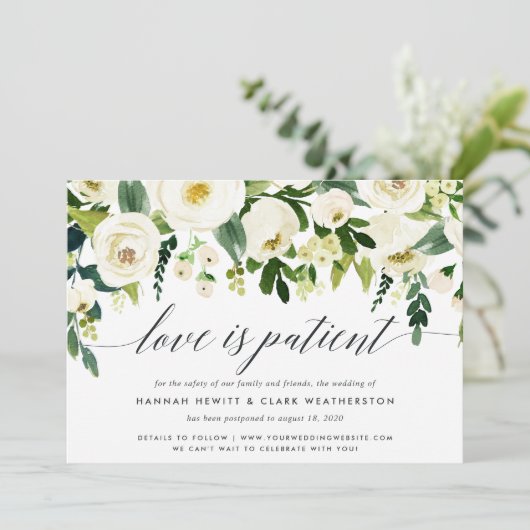 Alabaster Floral Wedding Postponement Ankündigung (Stehend Vorderseite)