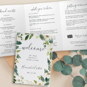Alabaster Floral Wedding Welcome Letter Itinerary Dreifach-gefaltete Programmkarte