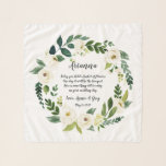 Alabaster Floral Wreath Flower Girl Gedicht Schal<br><div class="desc">Gönnen Sie Ihrer Blume dieses Chiffonschal mit seinem Namen, Ihren Namen und einem liebenswerten Gedicht, umgeben von einem botanischen Kranz aus grünem Wasser und weißen Blume in Aquarellfarben, die zu unserer Hochzeitssuite Alabaster passen. Gedicht heißt: "Heute halten Sie einen Korb von Blume, eines Tages wird es der Strauß. Hier ist...</div>