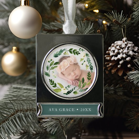 Alabaster Floral Wreath Foto Banner-Ornament Silber