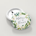 Alabaster Floral Wreath Matron of Honour Button<br><div class="desc">Identifizieren Sie die Hauptakteure in Ihrem Brautparty mit unseren eleganten,  süß-schicken Blumenknöpfen. Button zeigt einen grün-weißen Blumenkranz in Aquarellfarben mit "Ehrenkraut",  der in handgeschriebenem Skript eingetragen ist.</div>