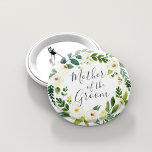 Alabaster Floral Wreath Mother of the Groom Button<br><div class="desc">Identifizieren Sie die Hauptakteure in Ihrem Brautparty mit unseren eleganten,  süß-schicken Blumenknöpfen. Button zeigt einen grün-weißen Blumenkranz mit "Mutter des Bräutigams" in handgeschriebenem Skript.</div>