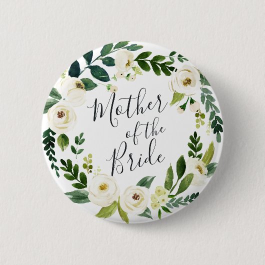 Alabaster Floral Wreath Mutter der Braut Button (Vorderseite)