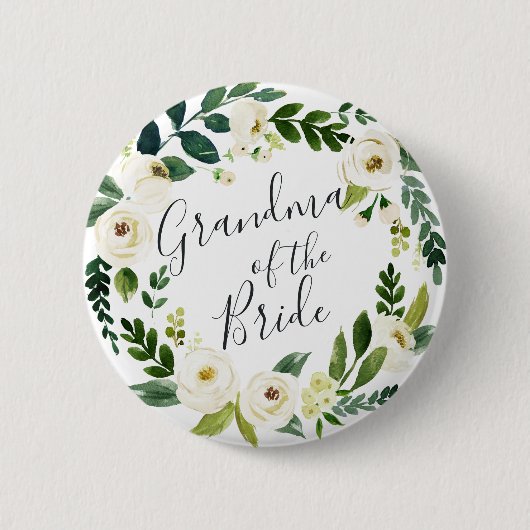 Alabaster Floral Wreath Oma der Braut Button (Vorderseite)