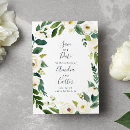 Alabaster Floral Wreath Save the Date Card