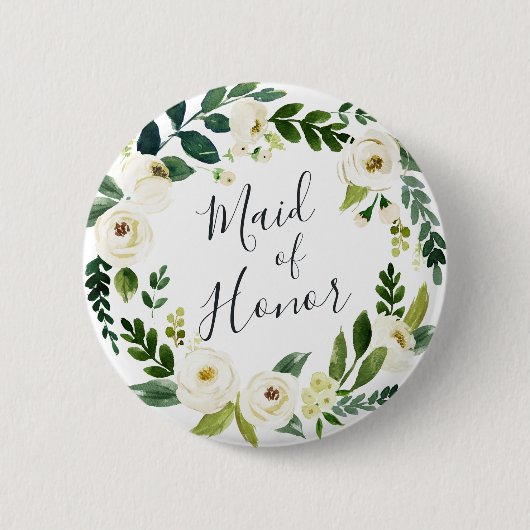 Alabaster Floral Wreath Trauzeugin Button (Vorderseite)
