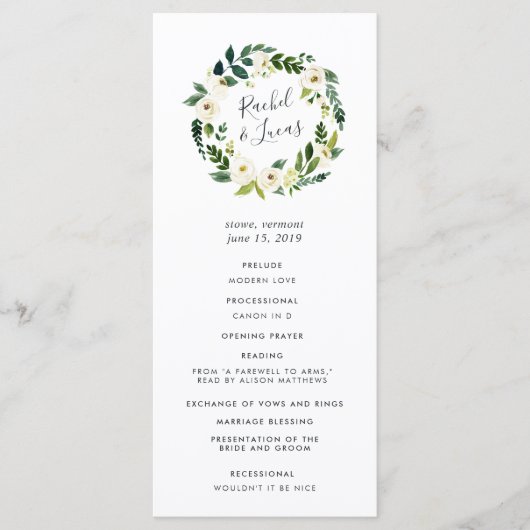 Alabaster Floral Wreath Wedding Program Programm (Vorderseite)