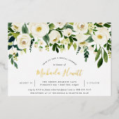 Alabaster Green & White Floral Brautparty Folieneinladung (Vorderseite)