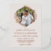 Alabaster Hexagon Rose Gold Wreath Foto Wedding Folieneinladung (Vorderseite)