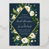 Alabaster | Hochzeitsarbeiten mit grünen und weiße Folieneinladung (Vorderseite)