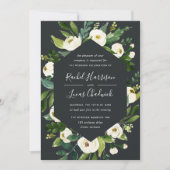 Alabaster | Hochzeitsarbeiten mit weißem Blumenrah Einladung (Vorderseite)