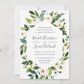 Alabaster | Hochzeitsarbeiten mit weißem Blumenrah Einladung (Vorderseite)