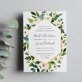 Alabaster | Hochzeitsarbeiten mit weißem Blumenrah Folieneinladung