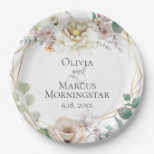 Alabaster Magnolia und Peony Summer Wedding Pappteller (Vorderseite)