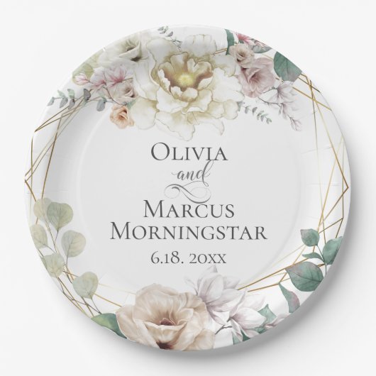 Alabaster Magnolia und Peony Summer Wedding Pappteller (Vorderseite)