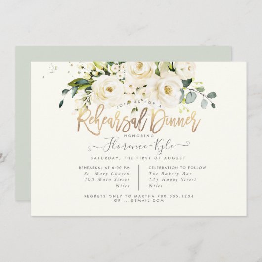 Alabaster Rose Probe Abendessen Einladung (Vorne/Hinten)