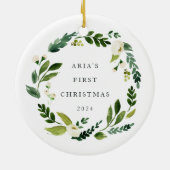 Alabaster Wreath Baby Foto Weihnachten Keramikornament (Hinten)