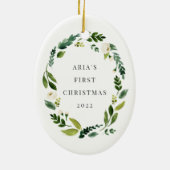 Alabaster Wreath First Christmas Foto Keramikornament (Hinten)