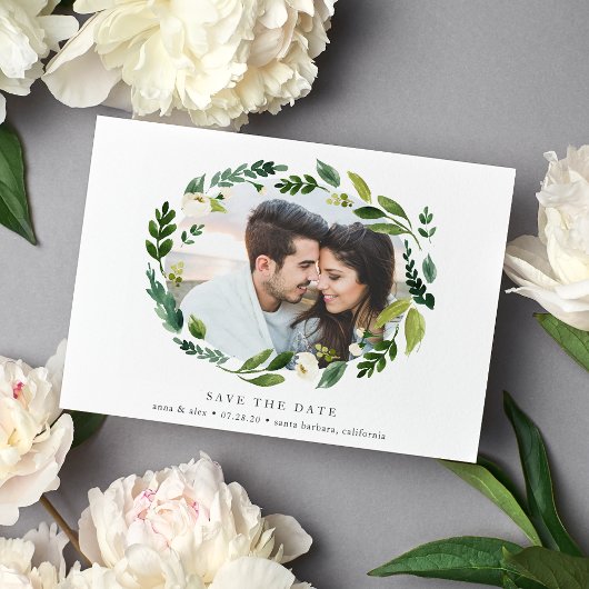 Alabaster Wreath Foto Save the Date-Karte Date