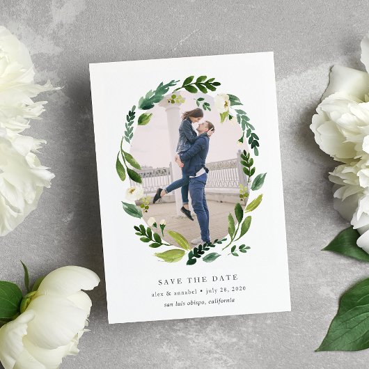 Alabaster Wreath Foto Save the Date-Karte Save The Date