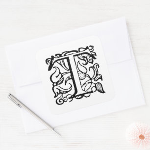Aladdin O'Brien Monogramm Buchstabe T auf Weiß Quadratischer Aufkleber