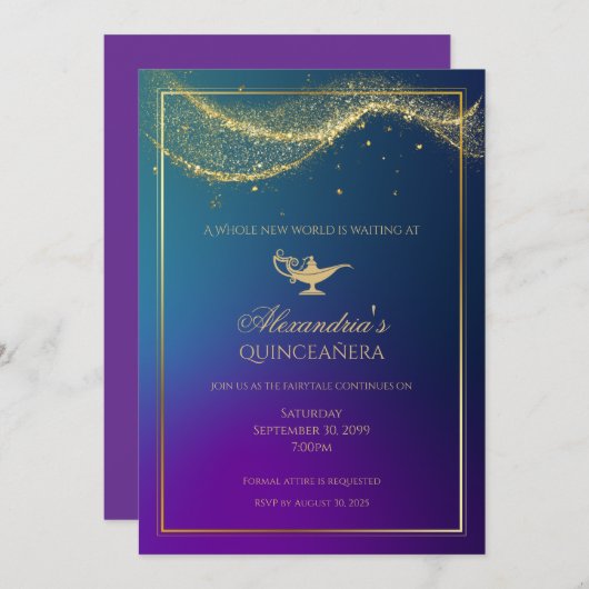 Aladdin Quinceanera Birthday Einladung Magic Lamp (Vorne/Hinten)
