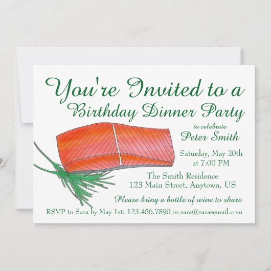 Alaksan Lachs Meeresfrüchte Geburtstag Abendessen Einladung (Vorderseite)