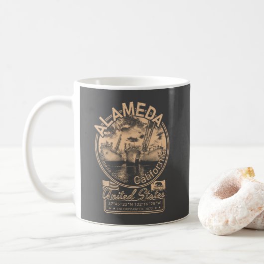 ALAMEDA KALIFORNIEN - VINTAGER MILITÄRISCHER KREUZ KAFFEETASSE (Mit Donut)