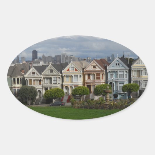 Alamo Square, San Francisco Ovaler Aufkleber (Vorderseite)
