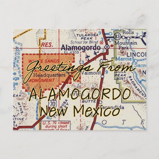 Alamogordo NM Vintage Karte (Vorderseite)
