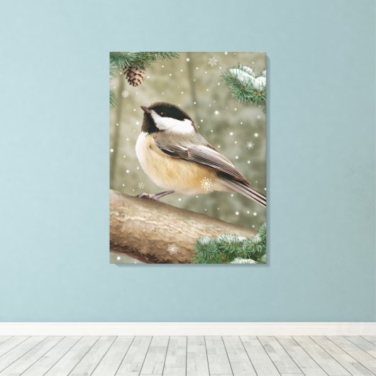 Alan Giana "Winter Chickadee" Canvas Print Leinwanddruck (Insitu (Holzboden))