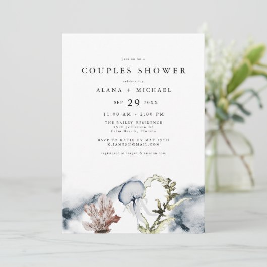 ALANA Tropical Ocean Coral Beach Paare Dusche Einladung (Stehend Vorderseite)