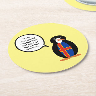Åland-Inseln Talking Ms Penguin Personalisiert  Runder Pappuntersetzer
