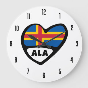 Åland Islands Country Code ALA Flag Herz Große Wanduhr