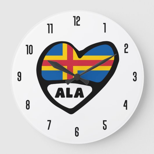 Åland Islands Country Code ALA Flag Herz Große Wanduhr (Vorderseite)