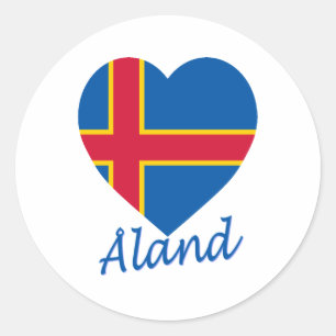 Aland Islands Flag Herz Runder Aufkleber