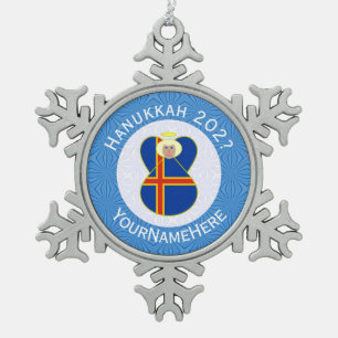 Ålander Angel Hanukkah-Flagge Personalisiert Schneeflocken Zinn-Ornament