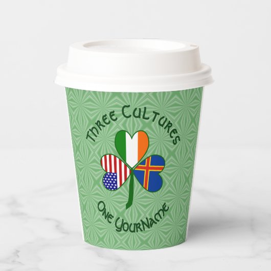 Ålander Irish American Kleeblatt Flag Personalisie Pappbecher (Vorderseite)