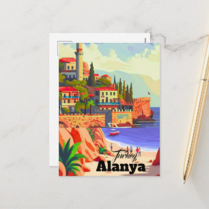 Alanya Türkei Wandkunst, Druck, Türkei Aquarell Feiertagspostkarte