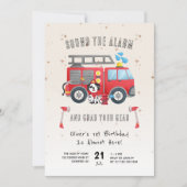 Alarm auslösen Feuerwehrwagen 1. Geburtstag Einladung (Vorderseite)
