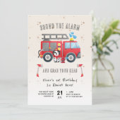 Alarm auslösen Feuerwehrwagen 1. Geburtstag Einladung (Stehend Vorderseite)