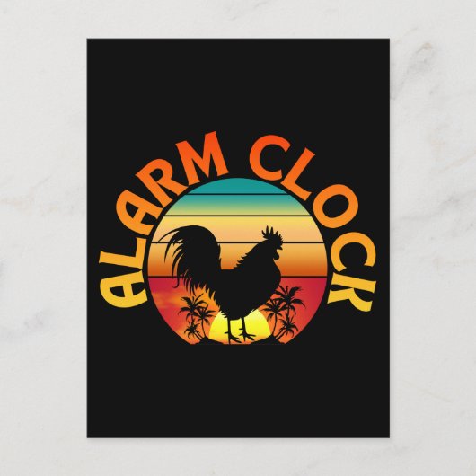 ALARM CLOCK VINTAG MORNING ROOSTER CHICKEN POSTKARTE (Vorderseite)