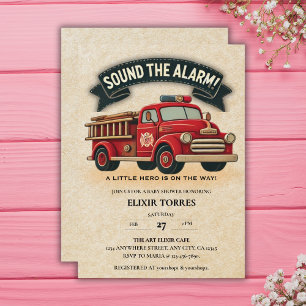 Alarm schlagen! Vintage-Feuerwehrauto-Baby-Party Einladung