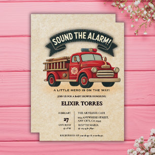 Alarm schlagen! Vintage-Feuerwehrwagen-Baby-Party Einladung