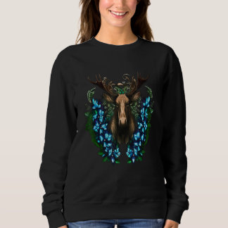 Alaska A Moose Head With Antlers And Flowers Tatto Sweatshirt