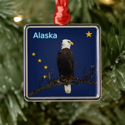 Alaska Adler und Fahne Silbernes Ornament (Baum)