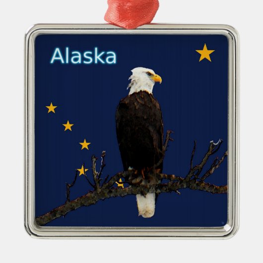 Alaska Adler und Fahne Silbernes Ornament (Vorne)