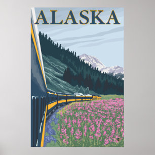 Alaska - Alaska Railroad und Feuerkraut Poster