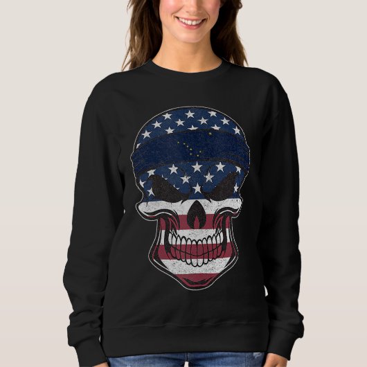 Alaska American Flag Skull  State Flag Alaska Root Sweatshirt (Vorderseite)