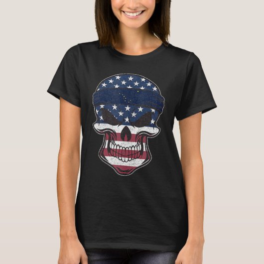 Alaska American Flag Skull  State Flag Alaska Root T-Shirt (Vorderseite)